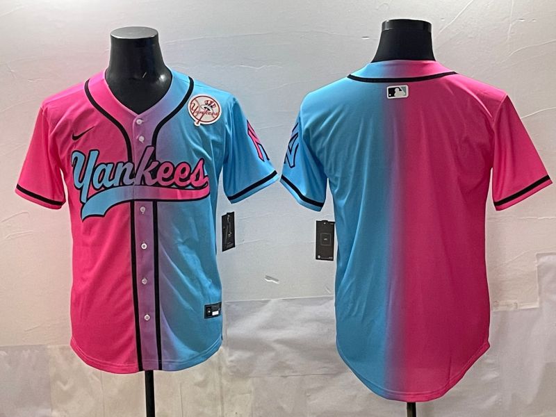 Men 2025 New York Yankees Blank Blue pink Game Nike MLB Jersey style 003->new york yankees->MLB Jersey